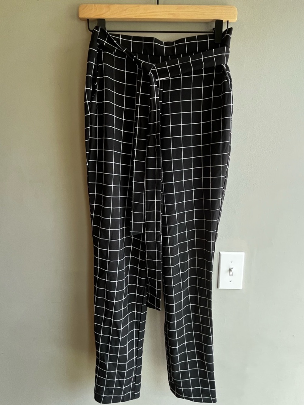 Have Black & White Windowpane Tie-Waist Pants Lightweight Size Small